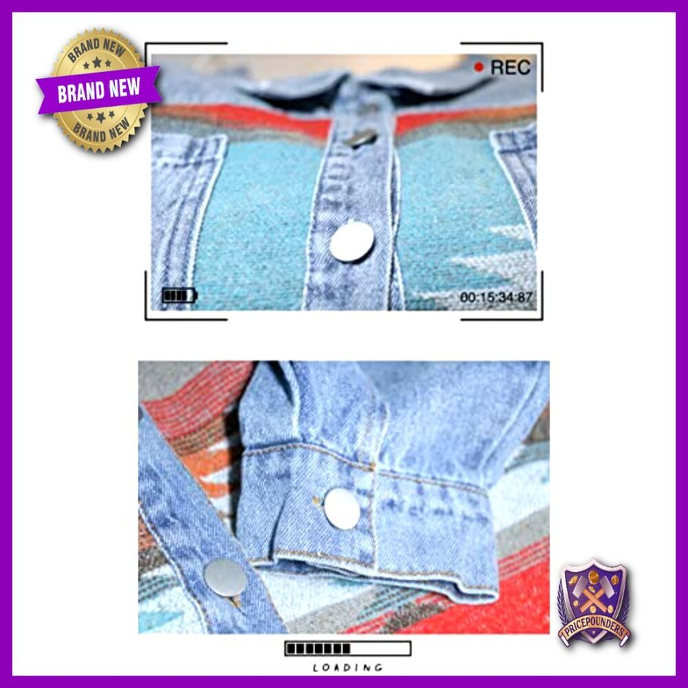 Vintage Denim Jacket Distressed Lapel Long Sleeve Button Down Shacket Boho Chic - Picture 5 of 7